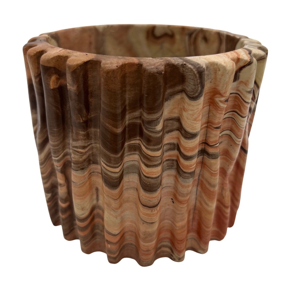 Vintage Comanche Pottery Ming Pot Marbled Clay Scalloped Planter Wavy Ridged Pot